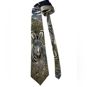 Vintage Zebra Endangered Species Stripes Forever by Marc Dennis Mens Silk Tie